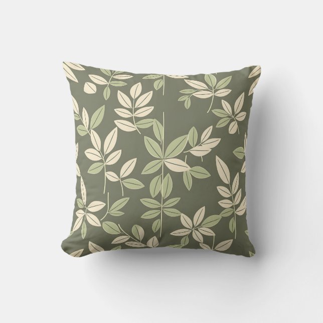 Coussin Motif de feuilles botaniques Olive Sage  (Recto)