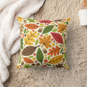Coussin Motif de feuilles d'automne colorées et de glands