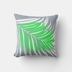 Coussin Motif de feuilles de palmier bleu poussiéreux vert