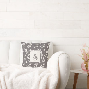 Coussin Motif de feuilles en blanc et gris
