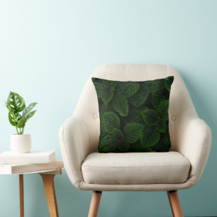 Coussin Motif de feuilles texturées vert émeraude foncé