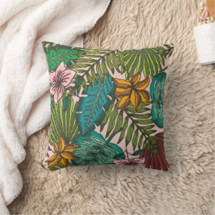 Coussin Motif de Feuilles Tropicales - Décoration Florale 