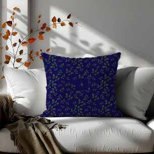Coussin Motif de feuilles vert bleu foncé monogramme