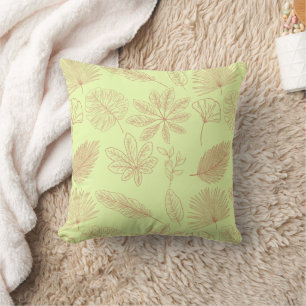 Coussin Motif de feuilles vert pastel et beige