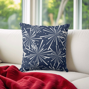 Coussin Motif de feux d'artifice de marine et blanc