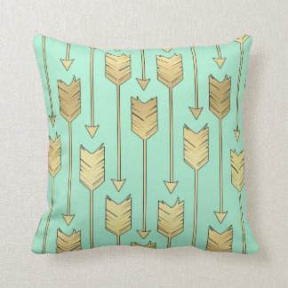 Coussin Motif de flèches de menthe de Boho et d'or de Faux