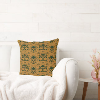 Coussin Motif de fleur conique vert chasseur et citrouille