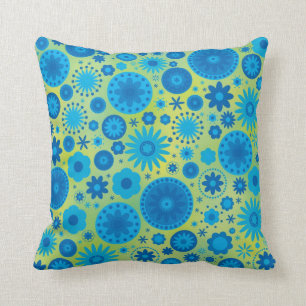 Coussin Motif de fleur de hippie de bleu et de turquoise