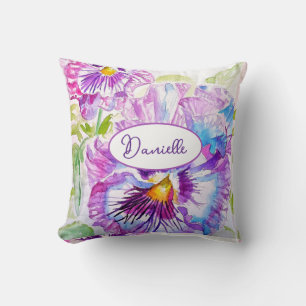 Coussin Motif de fleur de pensée violette Aquarelle Filles