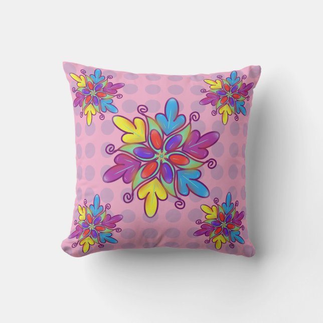 Coussin Motif de fleur kaléidoscope abstrait coloré (Recto)