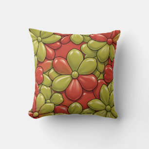 Coussin Motif de fleur rouge vert gras pétale de coeur bri