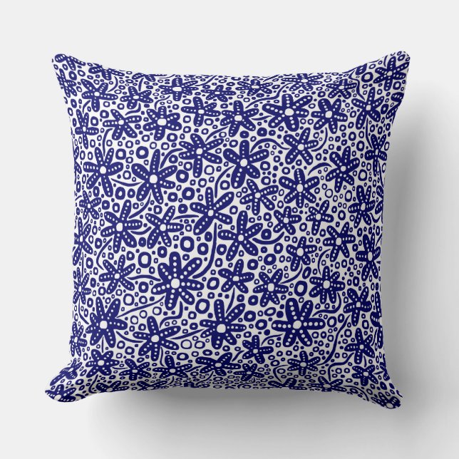 Coussin Motif de fleurs 240412 - Bleu noir sur blanc (Recto)