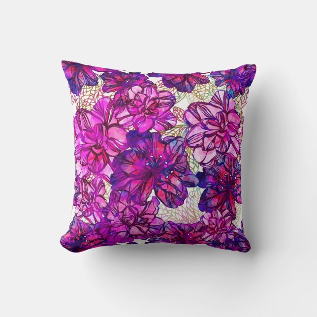 Coussin Motif de fleurs abstrait de rose et de pourpre (Recto)