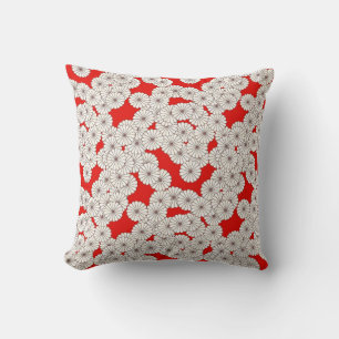 Coussin Motif de fleurs Art déco - crème sur rouge