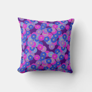Coussin Motif de fleurs Art Déco - violet, bleu et violet