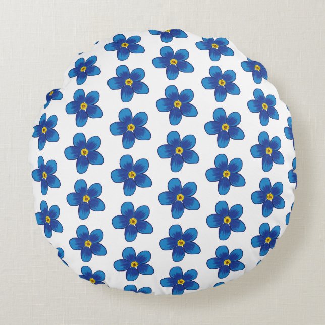 Coussin motif de fleurs bleues (Devant)