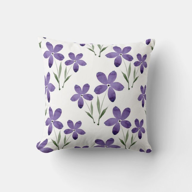 Coussin Motif de fleurs d'aquarelle violette (Recto)