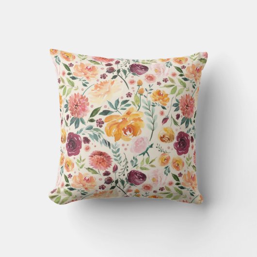 Coussin Motif de fleurs d'automne à l'aquarelle vintage (Recto)