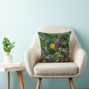 Coussin Motif de fleurs de jardin d'été vibrant fond