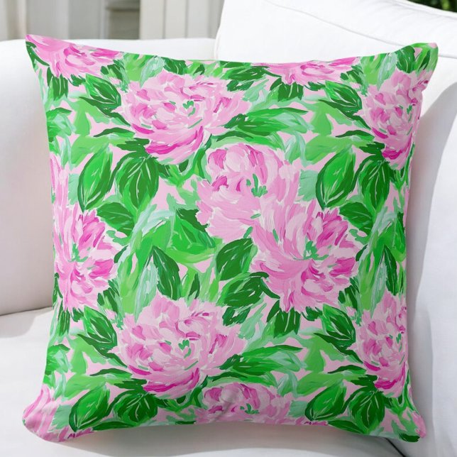 Coussin Motif de fleurs de pivoines roses (Créateur téléchargé)