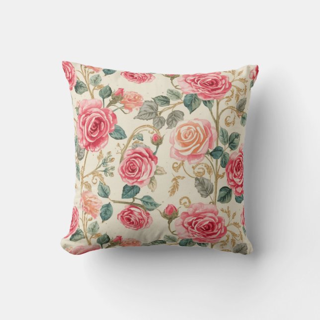 Coussin Motif de fleurs de rose rose, Beau, Élégant (Recto)
