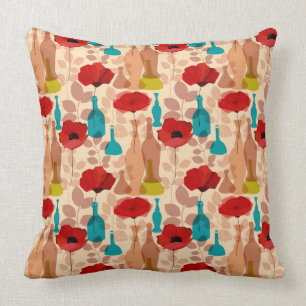Coussin Motif de fleurs, de vases et de bouteilles