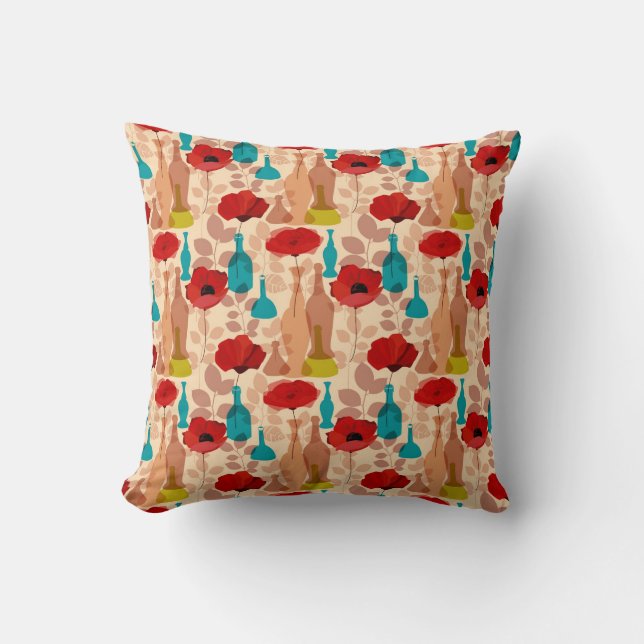 Coussin Motif de fleurs, de vases et de bouteilles (Recto)