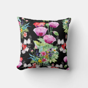 Coussin Motif de fleurs d'été colorées de pavot