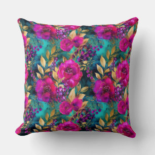 Coussin Motif de fleurs élégantes aquarelles violettes et