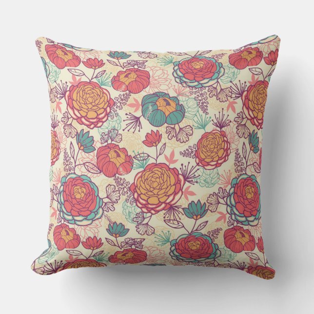 Coussin Motif de fleurs et de feuille de pivoine (Recto)