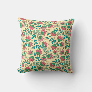 Coussin Motif de fleurs et de feuilles pressées dessinées