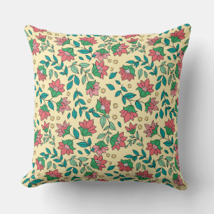 Coussin Motif de fleurs et de feuilles pressées dessinées