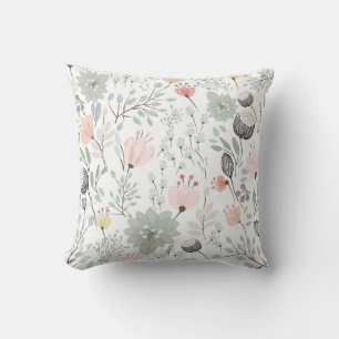 Coussin Motif de fleurs et feuilles en vert tropical et ro