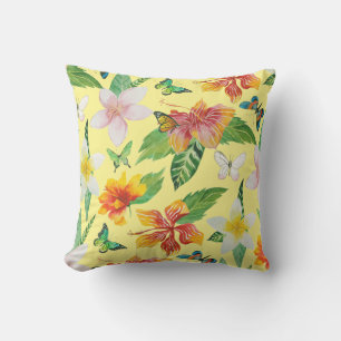 Coussin Motif de fleurs et papillons tropicaux
