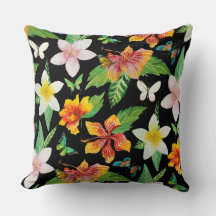Motif de fleurs et papillons tropicaux