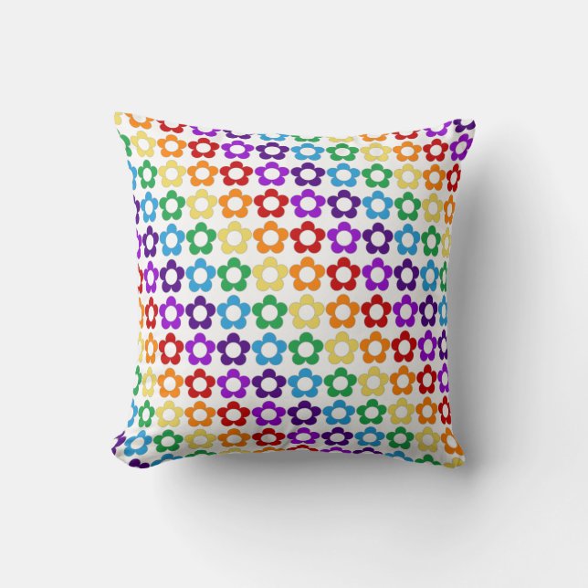 Coussin Motif de fleurs hippie arc-en-ciel (Recto)