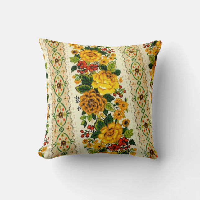 Coussin motif de fleurs jaunes des années 70 (Recto)