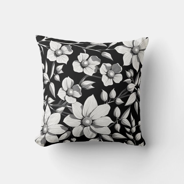 Coussin Motif de fleurs monocrome (Recto)