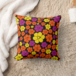 Coussin Motif de fleurs - Noir, Rose, Orange et Jaune