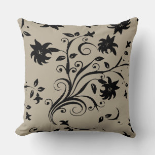 Coussin Motif de fleurs noires abstraites vintage et rétro