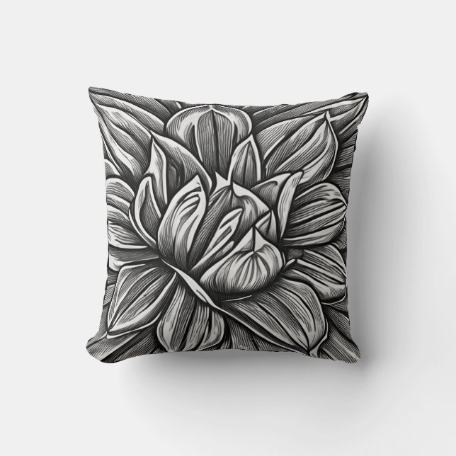Coussin Motif de fleurs Peony géant en noir et blanc (Recto)
