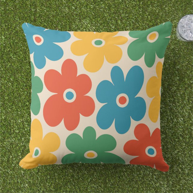 Coussin Motif de fleurs rétro coloré (Herbe)