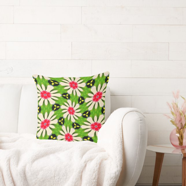 Coussin Motif de fleurs rose et blanche (Canapé)