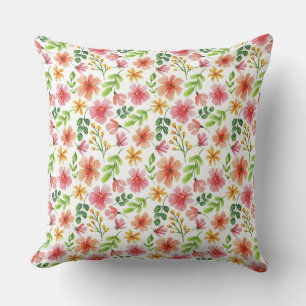 Coussin Motif de fleurs roses à l'aquarelle