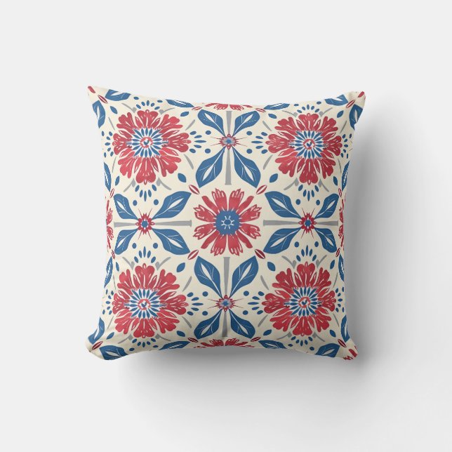 Coussin Motif de fleurs rouge et bleu (Recto)