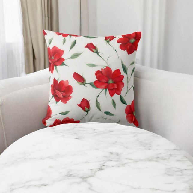 Coussin Motif de fleurs rouges Rose vintage (Créateur téléchargé)
