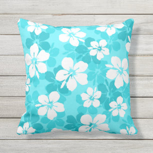 Coussin Motif de fleurs tropicales bleu et blanc