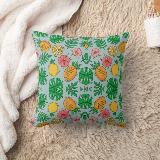 Coussin Motif de fleurs tropicales d'ananas, de citron et  (Couverture)