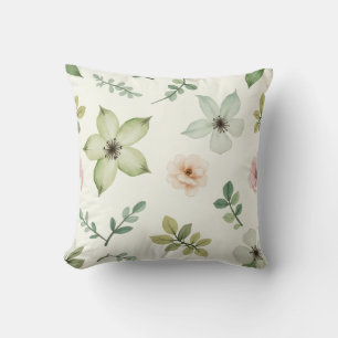 Coussin Motif de fleurs vert aquarelle