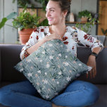 Coussin Motif de fleurs zen botaniques japonaises<br><div class="desc">Motif de fleurs zen botanique blanc avec un arrière - plan gris apaisant.</div>